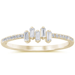 .21ct G SI 14K Yellow Gold Round & Baguette Diamond Band Ring Size 6.5