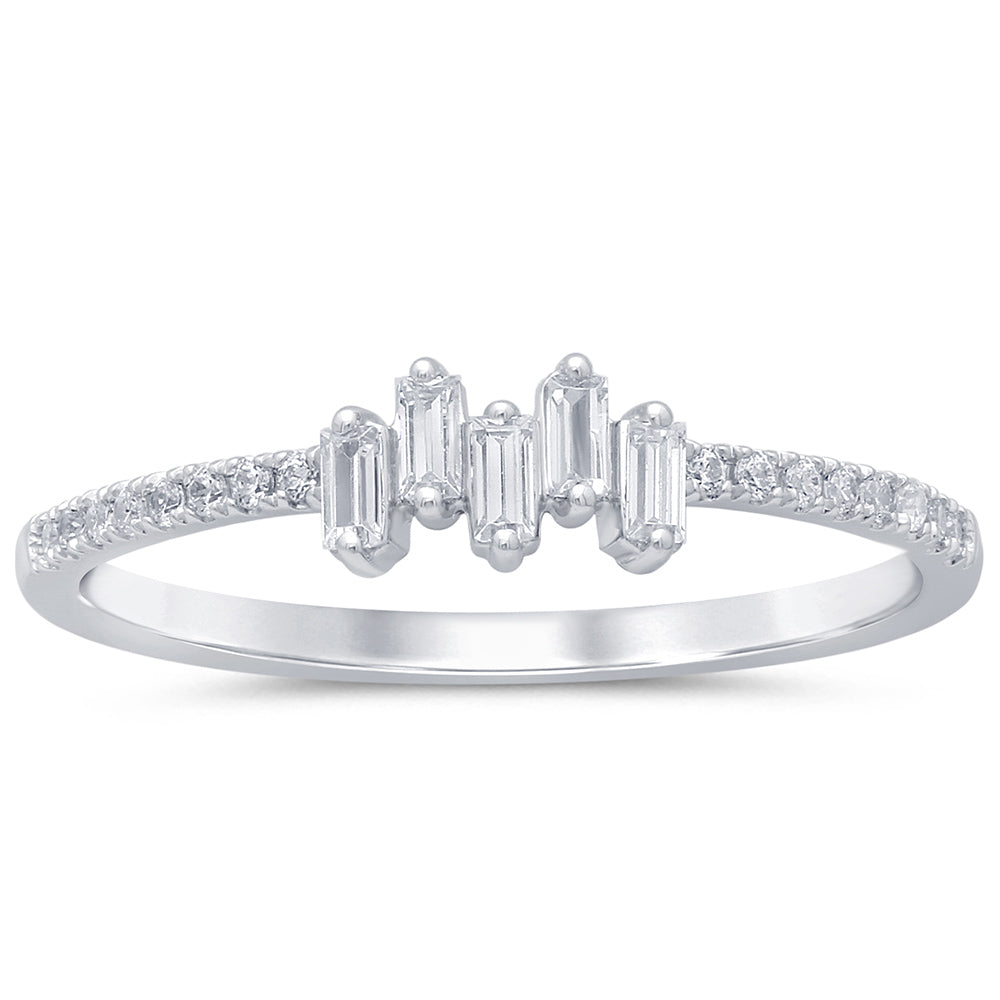 SPECIAL! .21ct G SI 14K White Gold Round & Baguette Diamond Band Ring Size 6.5