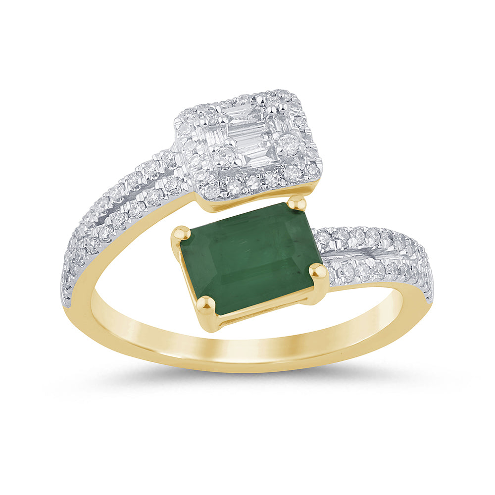 SPECIAL! 1.31ct G SI 14K Yellow Gold Diamond & Emerald Gemstones Wrap Around Band Ring Size 6.5