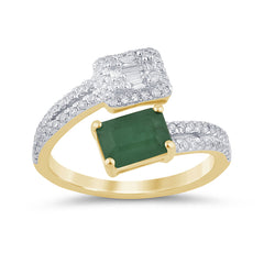 SPECIAL! 1.31ct G SI 14K Yellow Gold Diamond & Emerald Gemstones Wrap Around Band Ring Size 6.5