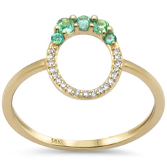 .24ct G SI 14K Yellow Gold Diamond & Emerald Gemstones Band Ring Size 6.5