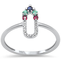 .19ct G SI 14K White Gold Diamond & Multi Color Gemstones Band Ring Size 6.5