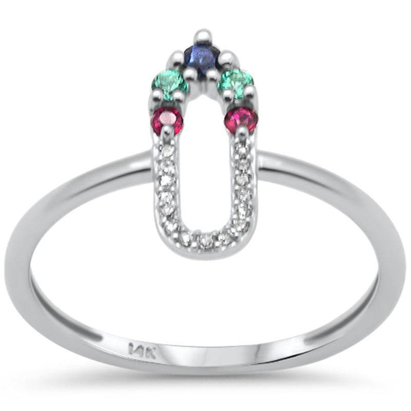 .19ct G SI 14K White Gold Diamond & Multi Color Gemstones Band Ring Size 6.5