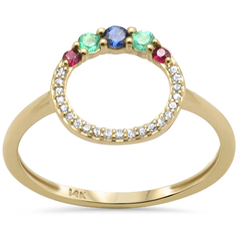 .24ct G SI 14K Yellow Gold Diamond & Multi Color Gemstones Band Ring Size 6.5