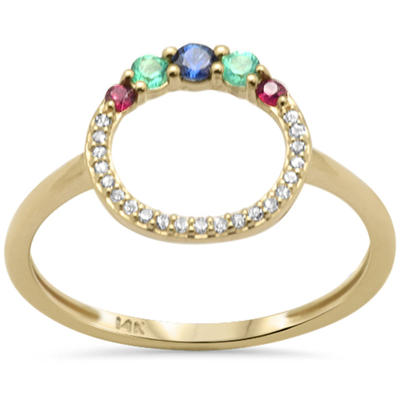 .24ct G SI 14K Yellow Gold Diamond & Multi Color Gemstones Band Ring Size 6.5