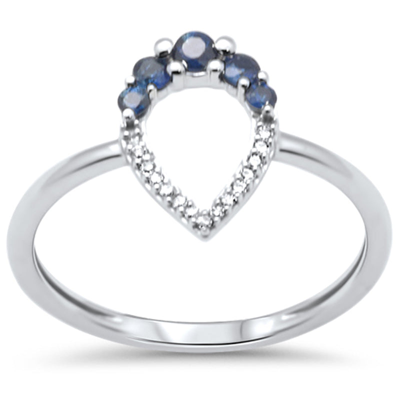 .26ct G SI 14K White Gold Diamond & Blue Sapphire Gemstones Wrap Around Band Ring Size 6.5
