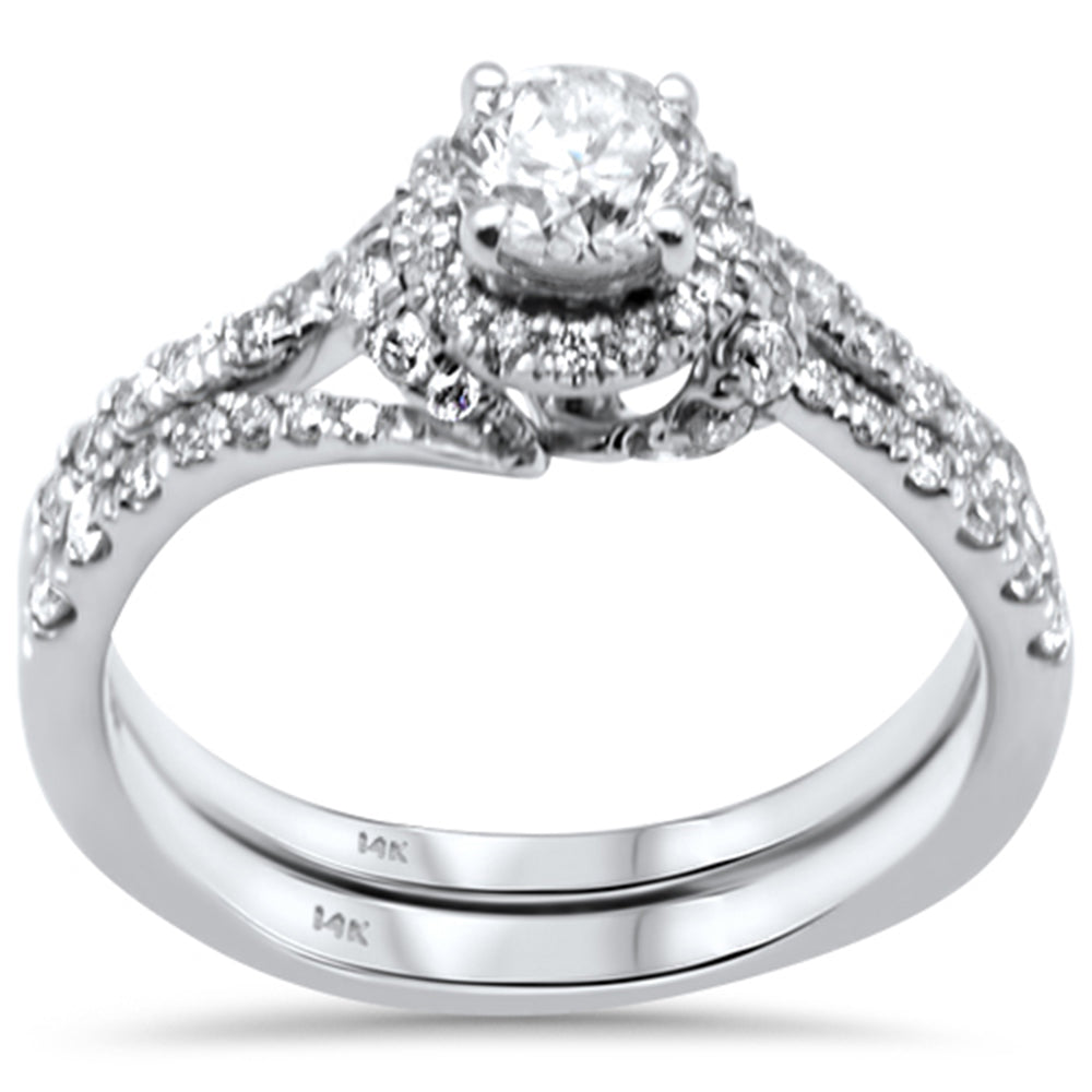 SPECIAL!1.13ct G SI 14K White Gold Diamond 2pcs Solitaire Engagement Ring Bridal Set Size 6.5