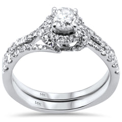 SPECIAL!1.13ct G SI 14K White Gold Diamond 2pcs Solitaire Engagement Ring Bridal Set Size 6.5