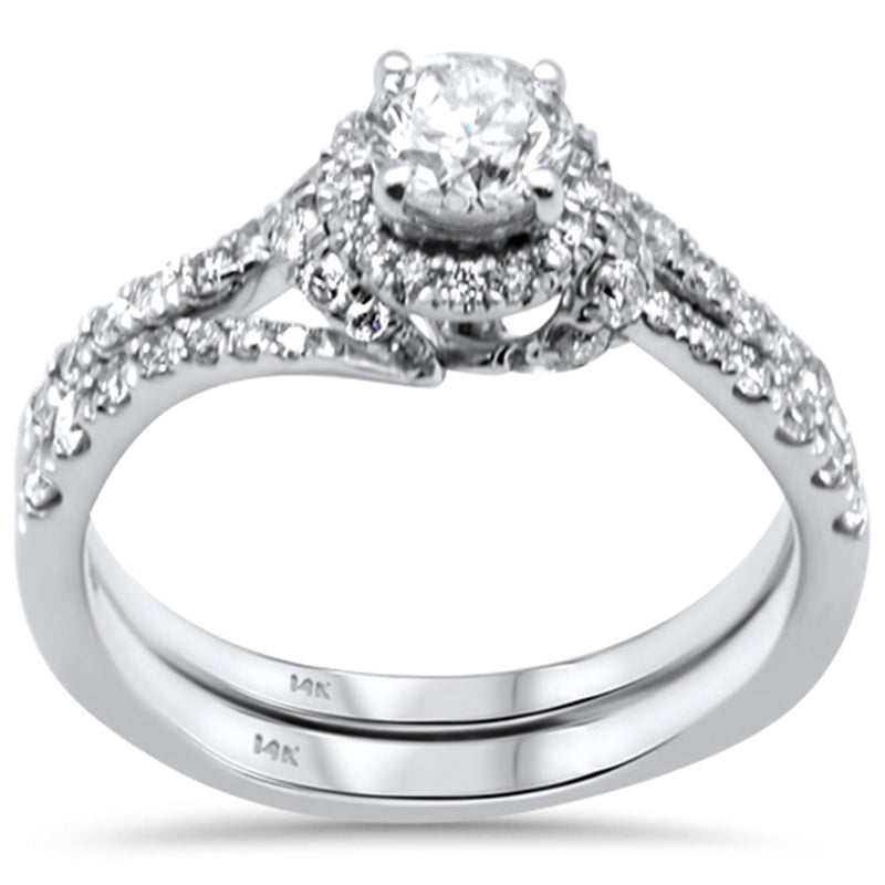 SPECIAL!1.13ct G SI 14K White Gold Diamond 2pcs Solitaire Engagement Ring Bridal Set Size 6.5