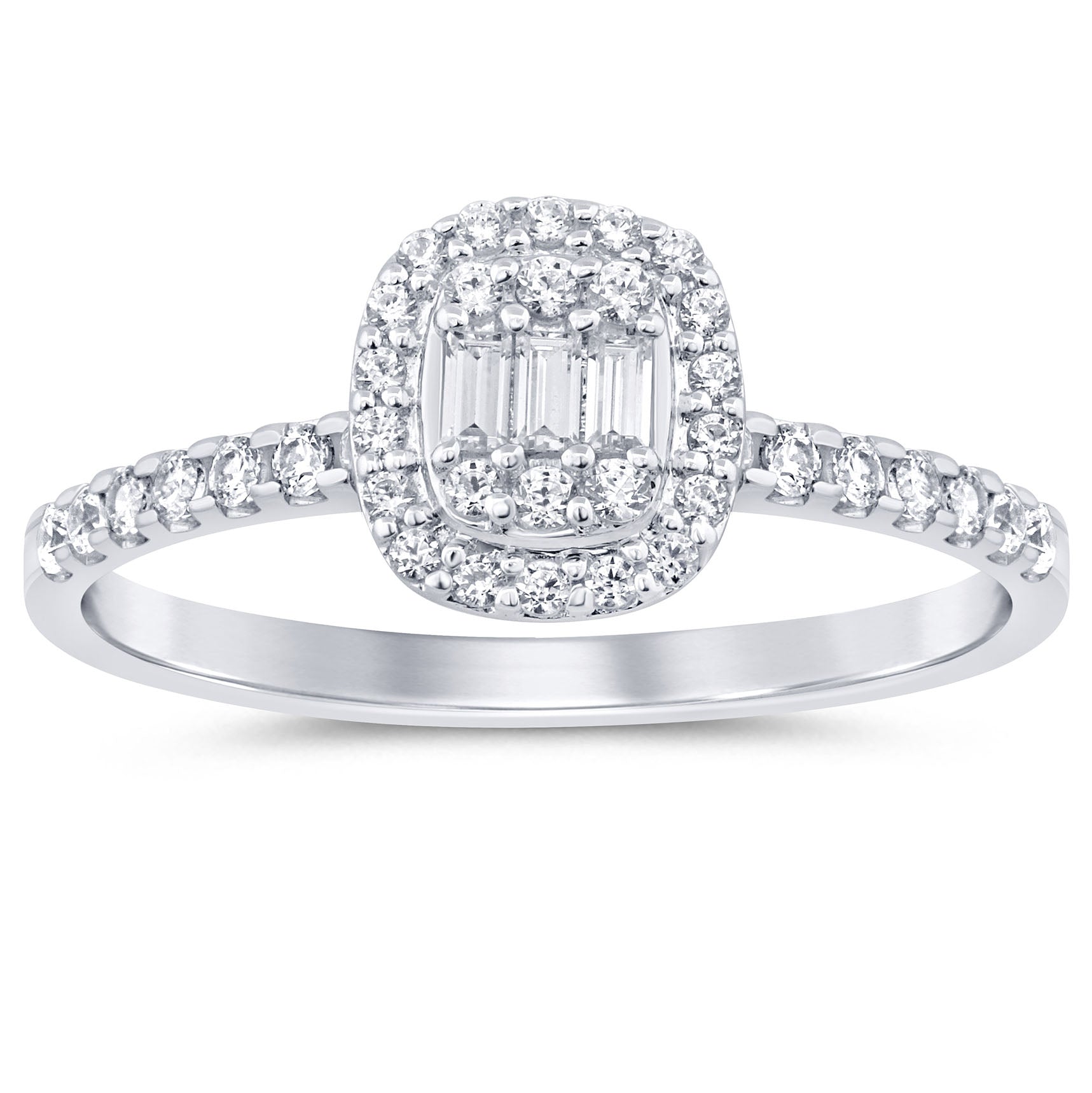 SPECIAL!.37ct G SI 14K White Gold Round & Baguette Diamond Engagement Ring Size 6.5