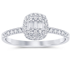 SPECIAL!.37ct G SI 14K White Gold Round & Baguette Diamond Engagement Ring Size 6.5