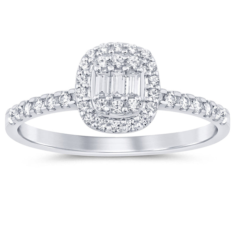 SPECIAL!.37ct G SI 14K White Gold Round & Baguette Diamond Engagement Ring Size 6.5