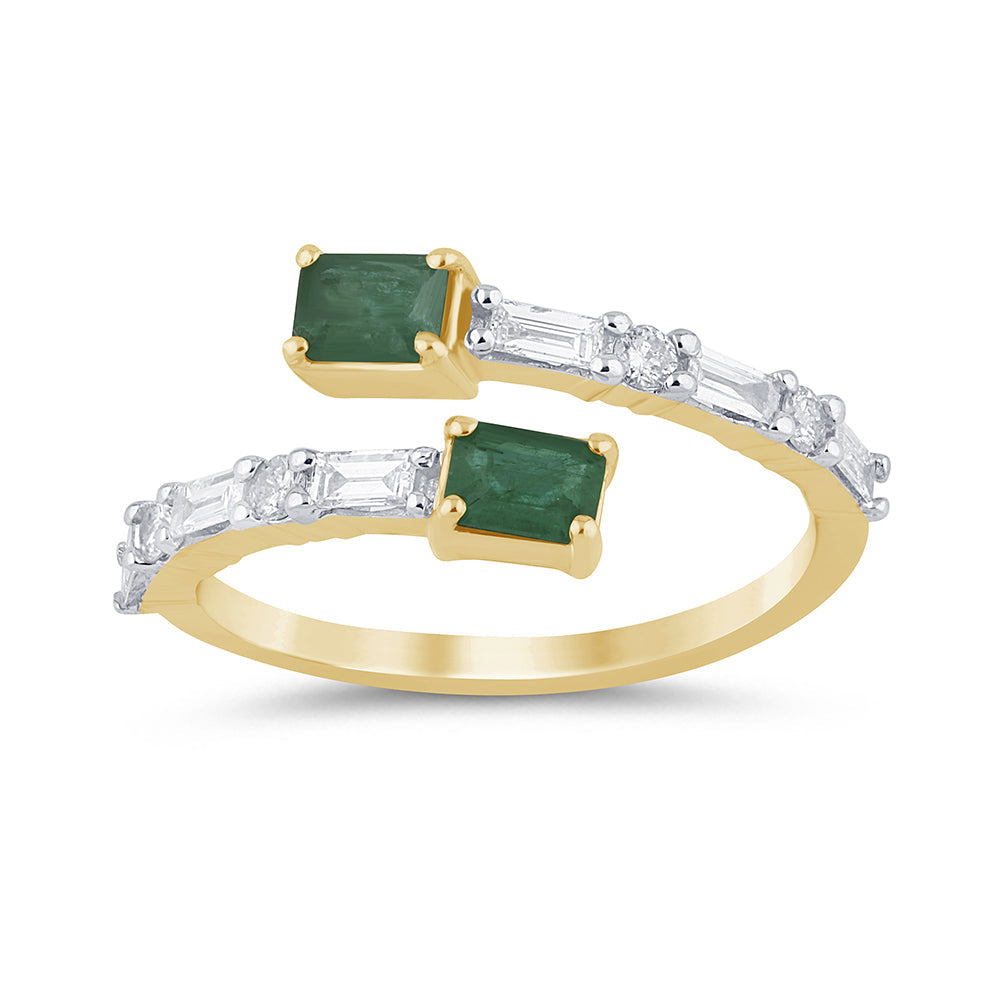 SPECIAL! .75ct G SI 14K Yellow Gold Diamond & Emerald Gemstones Wrap Around Band Ring Size 6.5