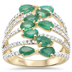 SPECIAL! 2.49ct G SI 14K Yellow Gold Diamond & Emerald Gemstones Wrap Around Band Ring Size 6.5