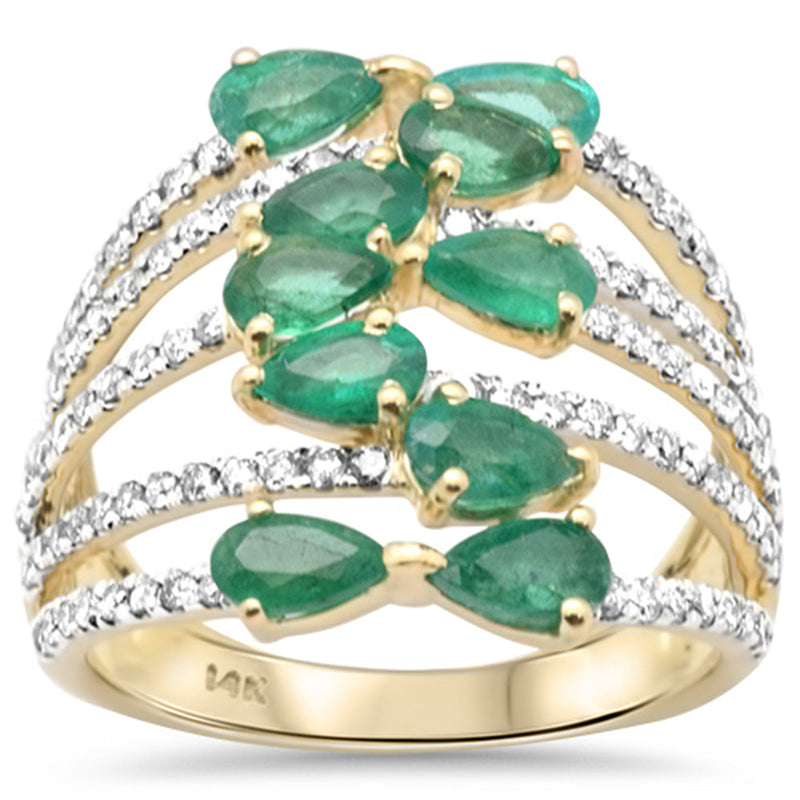 SPECIAL! 2.49ct G SI 14K Yellow Gold Diamond & Emerald Gemstones Wrap Around Band Ring Size 6.5