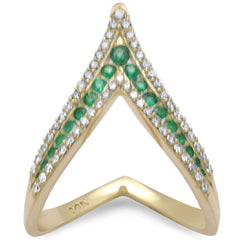 SPECIAL! .69ct G SI 14K Yellow Gold Diamond & Emerald Gemstones Band Ring Size 6.5