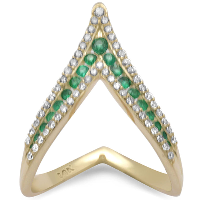 SPECIAL! .69ct G SI 14K Yellow Gold Diamond & Emerald Gemstones Band Ring Size 6.5