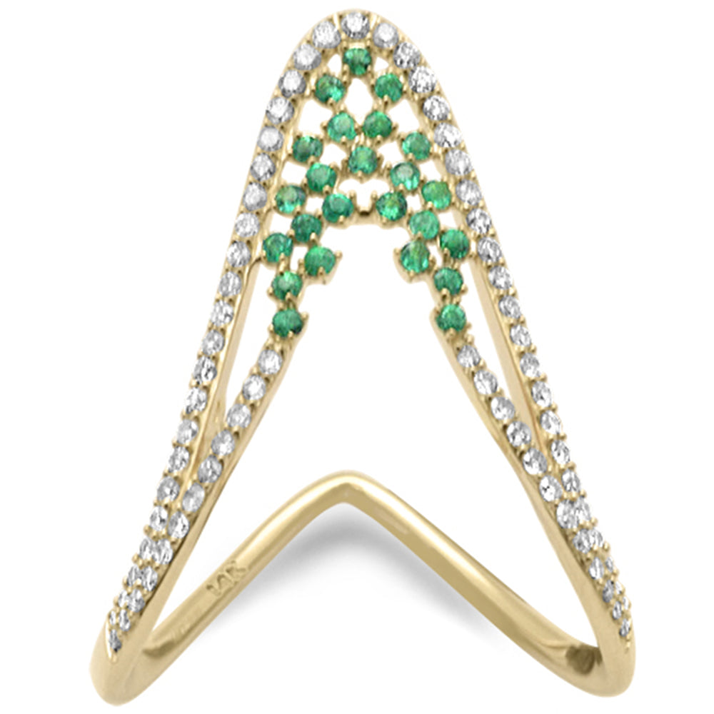 SPECIAL!.46ct G SI 14K Yellow Gold Diamond & Emerald Gemstones Band Ring Size 6.5
