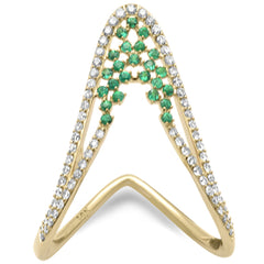 SPECIAL!.46ct G SI 14K Yellow Gold Diamond & Emerald Gemstones Band Ring Size 6.5