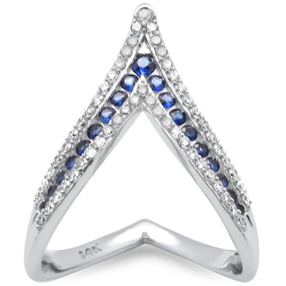 SPECIAL! .75ct G SI 14K White Gold Diamond & Blue Sapphire Gemstones Band Ring Size 6.5