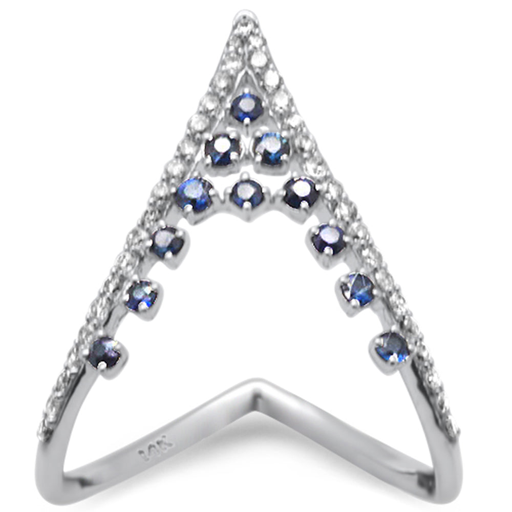 SPECIAL! .54ct G SI 14K White Gold Diamond & Blue Sapphire Gemstones Band Ring Size 6.5