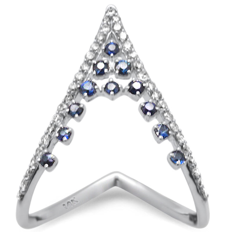 SPECIAL! .54ct G SI 14K White Gold Diamond & Blue Sapphire Gemstones Band Ring Size 6.5