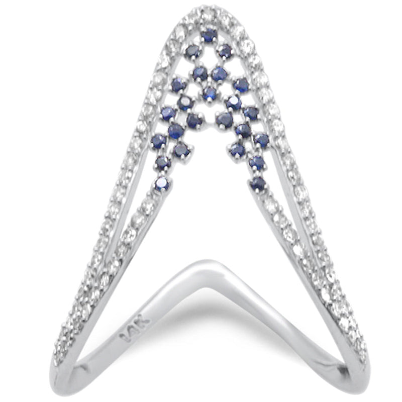 SPECIAL! .46ct G SI 14K White Gold Diamond & Blue Sapphire Gemstones Band Ring Size 6.5