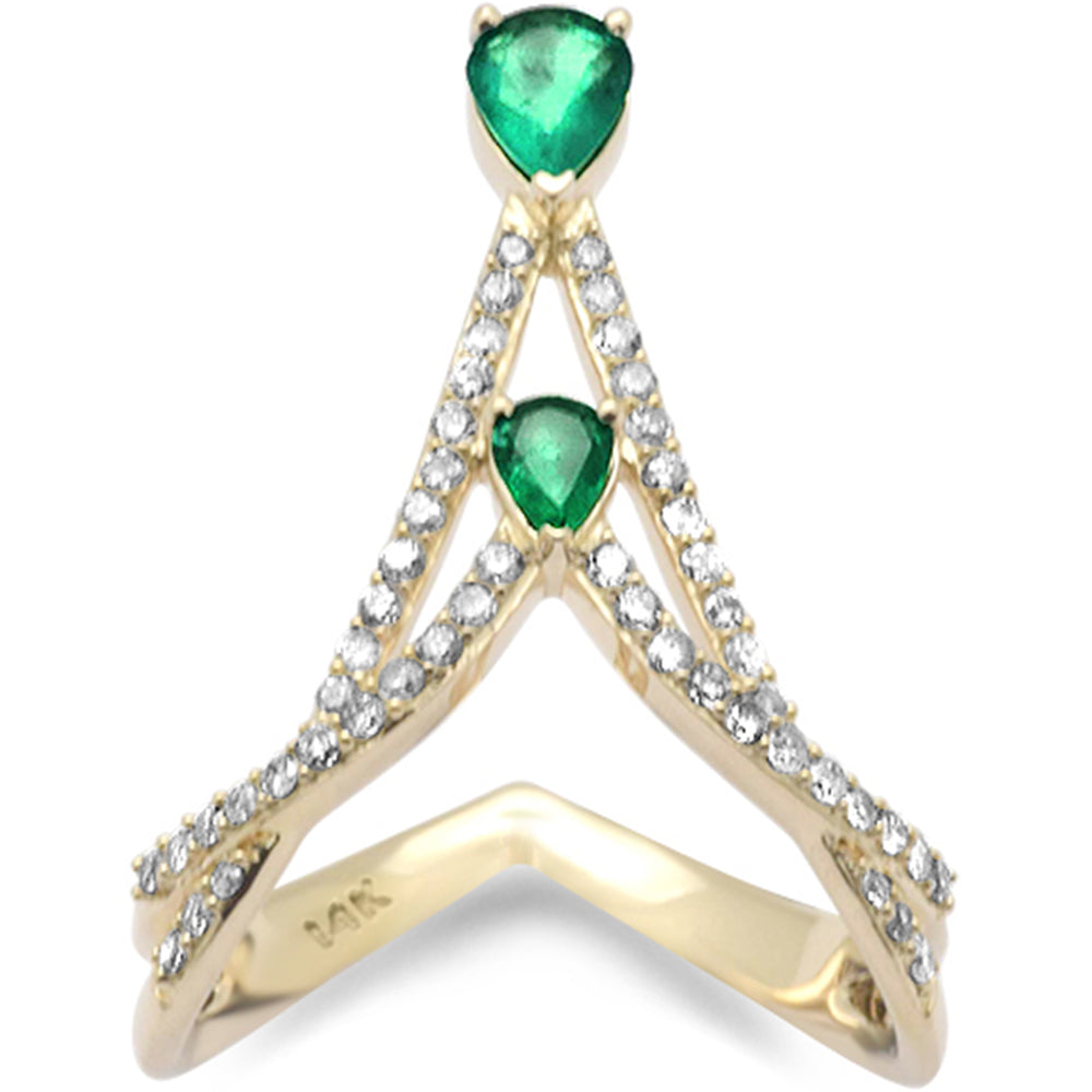 SPECIAL! .71ct G SI 14K Yellow Gold Diamond & Emerald Gemstones Band Ring Size 6.5