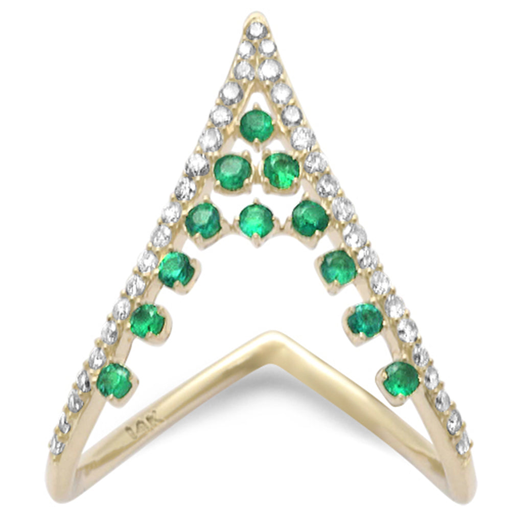 SPECIAL! .49ct G SI 14K Yellow Gold Diamond & Emerald Gemstones Band Ring Size 6.5