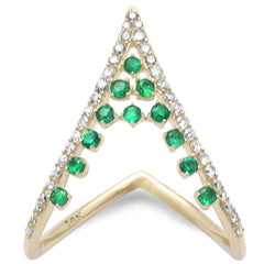 SPECIAL! .49ct G SI 14K Yellow Gold Diamond & Emerald Gemstones Band Ring Size 6.5