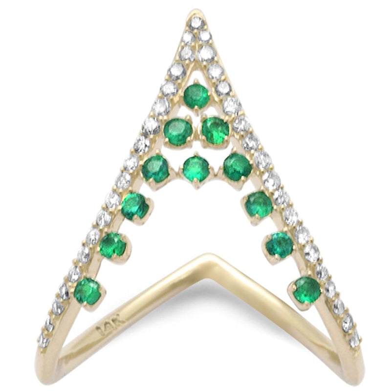 SPECIAL! .49ct G SI 14K Yellow Gold Diamond & Emerald Gemstones Band Ring Size 6.5