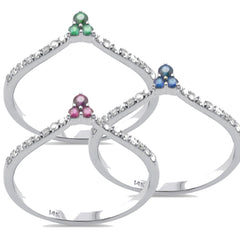 SPECIAL! .58ct G SI 14K White Gold 3pcs Diamond & Gemstones Band Ring Size 6.5