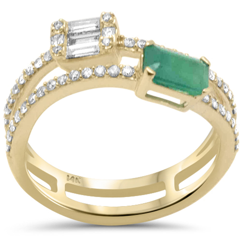 SPECIAL! .92ct G SI 14K Yellow Gold Diamond & Emerald Gemstones Engagement Ring Size 6.5