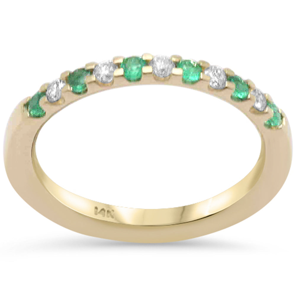 SPECIAL! .31ct G SI 14K Yellow Gold Diamond & Emerald Gemstones Band Ring Size 6.5