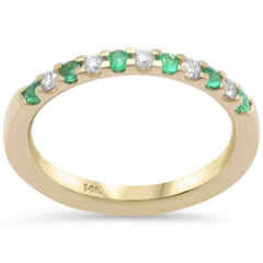 SPECIAL! .31ct G SI 14K Yellow Gold Diamond & Emerald Gemstones Band Ring Size 6.5