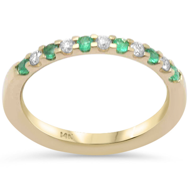 SPECIAL! .31ct G SI 14K Yellow Gold Diamond & Emerald Gemstones Band Ring Size 6.5