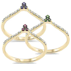 SPECIAL! .56ct G SI 14K Yellow Gold 3pcs Diamond & Gemstones Band Ring Size 6.5