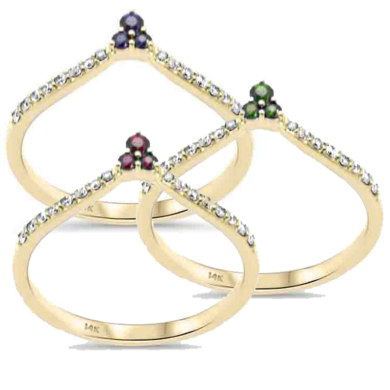 SPECIAL! .56ct G SI 14K Yellow Gold 3pcs Diamond & Gemstones Band Ring Size 6.5