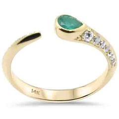 SPECIAL! .37ct G SI 14K Yellow Gold Diamond & Emerald Gemstones Open Band Ring Size 6.5