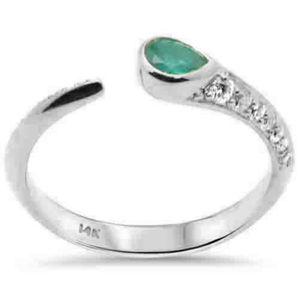 SPECIAL! .37ct G SI 14K White Gold Diamond & Emerald Gemstones Open Band Ring Size 6.5