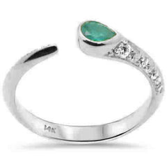 SPECIAL! .37ct G SI 14K White Gold Diamond & Emerald Gemstones Open Band Ring Size 6.5