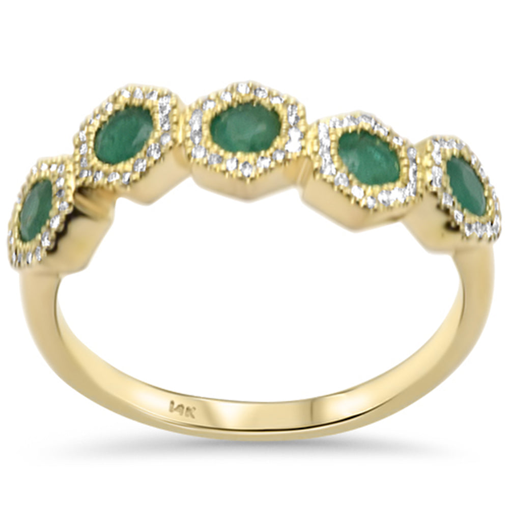 SPECIAL! .58ct G SI 14K Yellow Gold Diamond & Emerald Gemstones Band Ring Size 6.5
