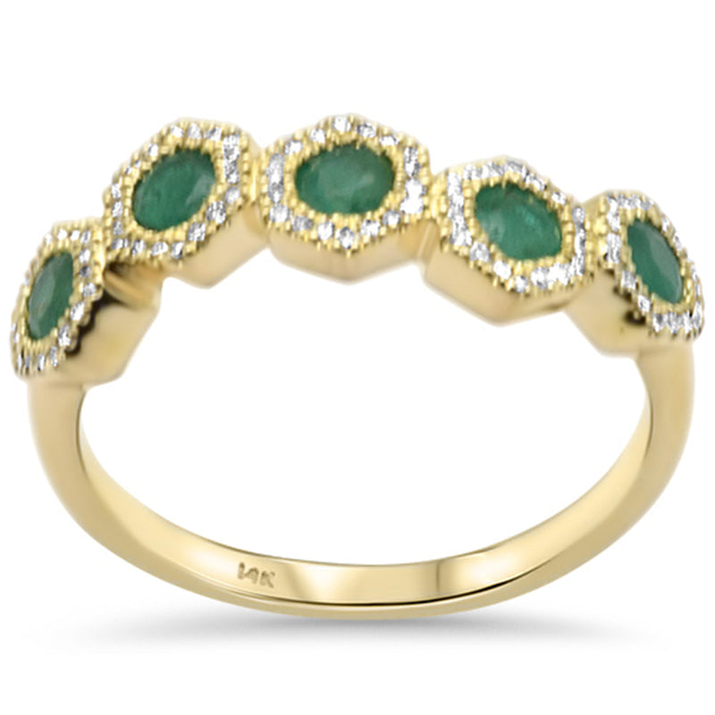 SPECIAL! .58ct G SI 14K Yellow Gold Diamond & Emerald Gemstones Band Ring Size 6.5