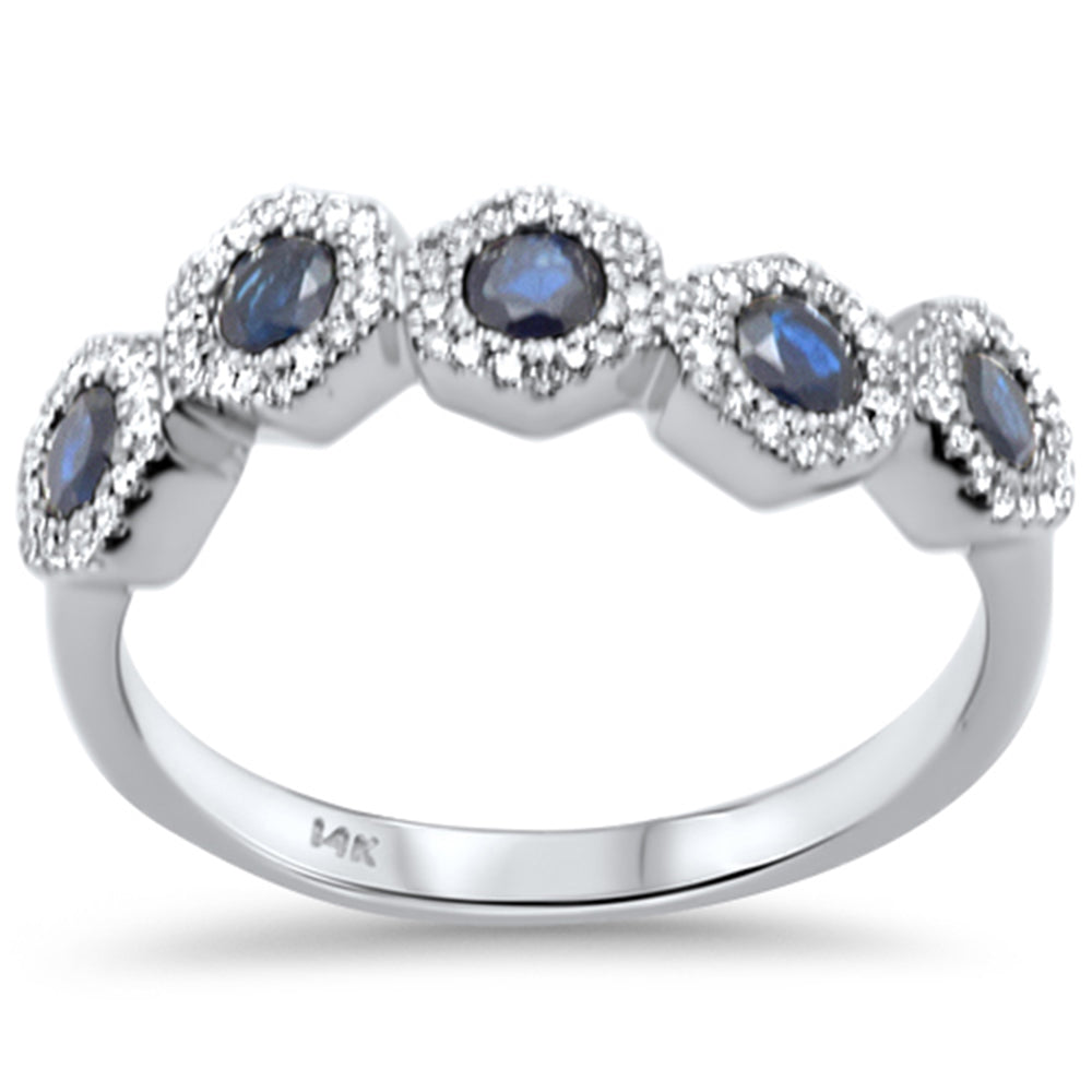 SPECIAL! .76ct G SI 14K White Gold Diamond & Blue Sapphire Gemstones Band Ring Size 6.5