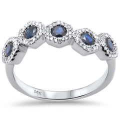 SPECIAL! .76ct G SI 14K White Gold Diamond & Blue Sapphire Gemstones Band Ring Size 6.5