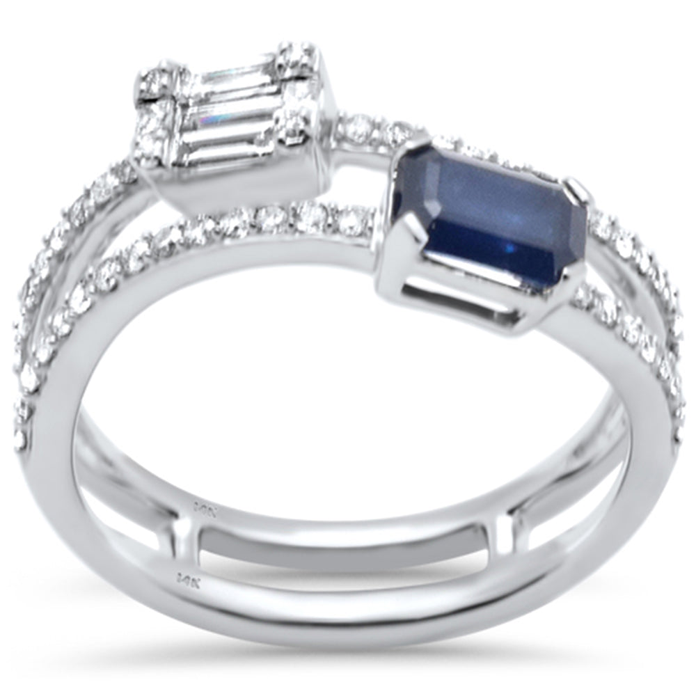 SPECIAL! 1.11ct G SI 14K White Gold Diamond & Blue Sapphire Gemstone Wrap Around Ring Size 6.5