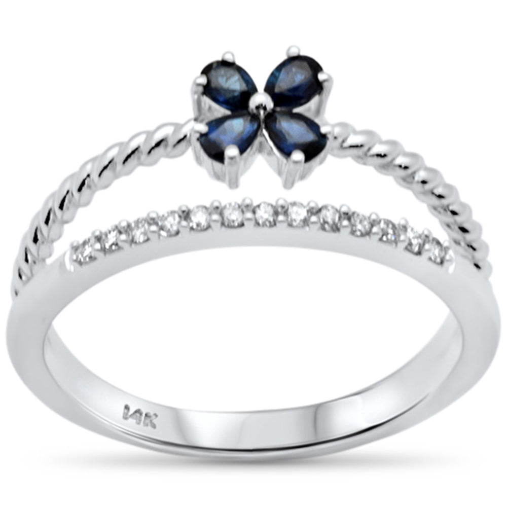 SPECIAL!.40ct G SI 14K White Gold Diamond & Blue Sapphire Gemstone Flower Open Band Ring  Size 6.5