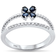 SPECIAL!.40ct G SI 14K White Gold Diamond & Blue Sapphire Gemstone Flower Open Band Ring  Size 6.5