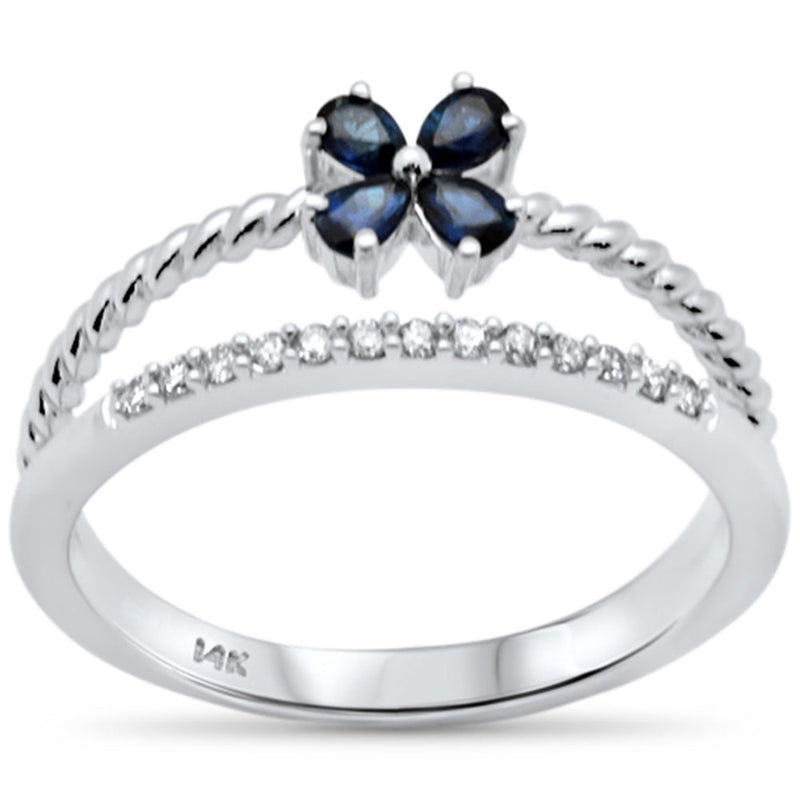 SPECIAL!.40ct G SI 14K White Gold Diamond & Blue Sapphire Gemstone Flower Open Band Ring  Size 6.5