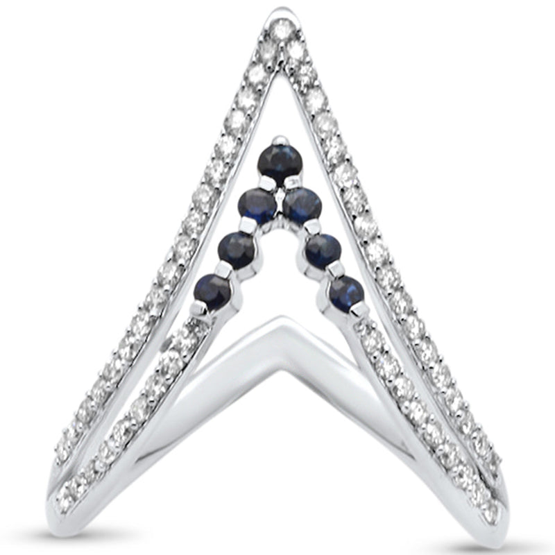 SPECIAL! .49ct G SI 14K White Gold Diamond & Blue Sapphire "V" Shaped Gemstone Band Ring  Size 6.5